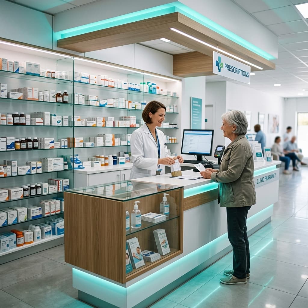 RJH Clinic in-house pharmacy counter